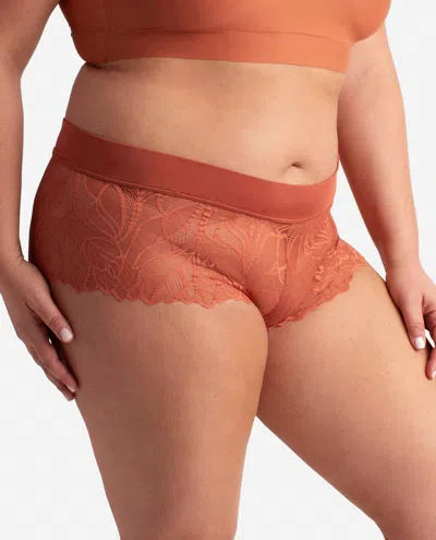 Danskin 3-pack Lace Hipster Boy Leg Underwear With Laser Band In Chutney Multi In Brown