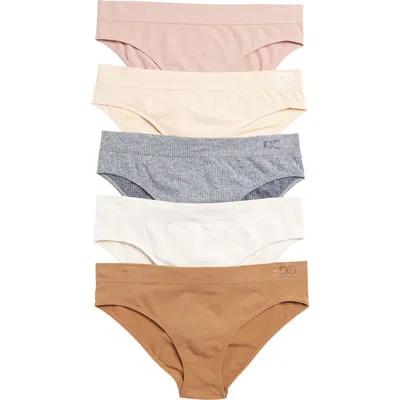 Danskin 5-pack Flat Rib Bikini Briefs In Brown/grey/pastel Multi