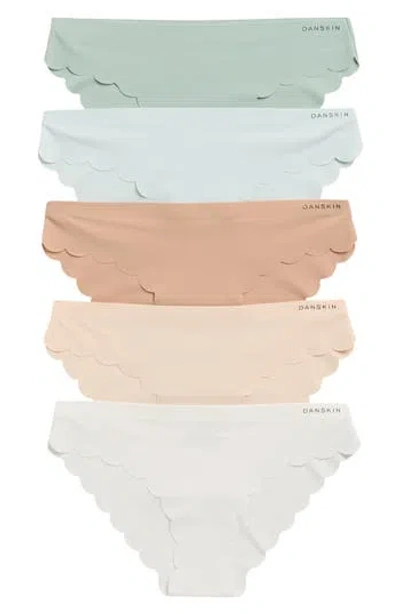 Danskin 5-pack Laser Cut Scallop Edge Hipster Briefs In Multi