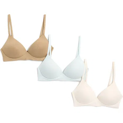 Danskin Assorted 3-pack Bonded Microfiber Wireless Bras In Zen Garden/golden/cream