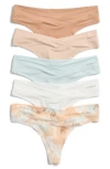 Danskin Assorted 5-pack Brushed Micro Thongs In Water/tan/zen