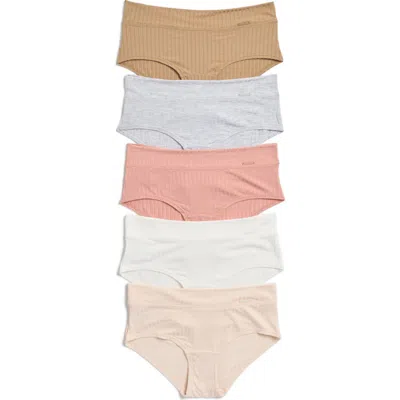 Danskin Assorted 5-pack Ribbed Hipster Briefs In Cameo/salt/gold