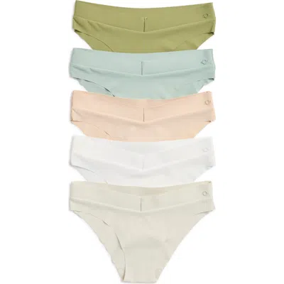 Danskin Assorted 5-pack Ribbed Microfiber Laser Bikinis In Aloe/sage/valley