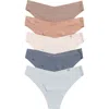 Danskin Assorted 5-pack V-waist Ribbed Microfiber Thongs In Multi