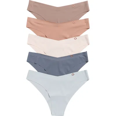 Danskin Assorted 5-pack V-waist Ribbed Microfiber Thongs In Multi