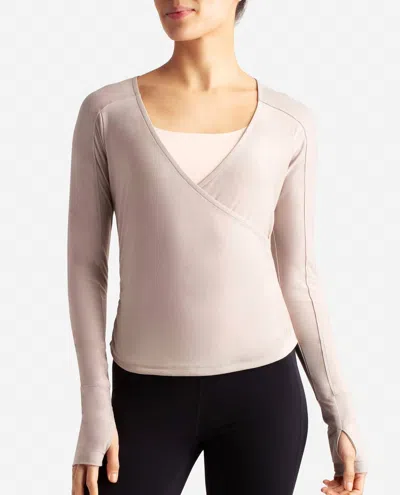 Danskin Barre Wrap Long Sleeve Top In Atmosphere In Neutral