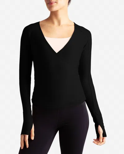 Danskin Barre Wrap Long Sleeve Top In Black Salt