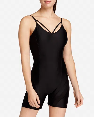 Danskin Camisole Mesh One Piece Biketard In Rich Black In Multi