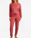 Danskin Crew Neck Pullover Sleep Set With Jogger In Coastal Redwood In Red