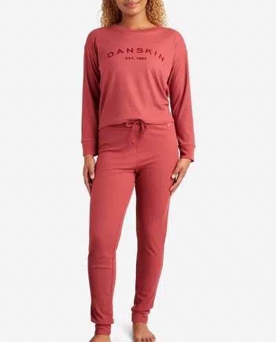 Danskin Crew Neck Pullover Sleep Set With Jogger In Coastal Redwood