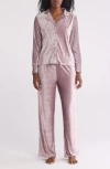 Danskin Crinkled Velour Long Sleeve Top & Pants Pajamas In Mauve