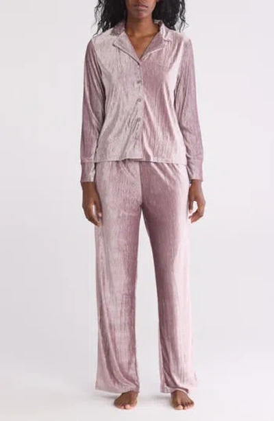 Danskin Crinkled Velour Long Sleeve Top & Pants Pajamas In Mauve