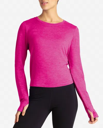 Danskin Cutout Cropped Long Sleeve Tee In Luminous Pink Heather