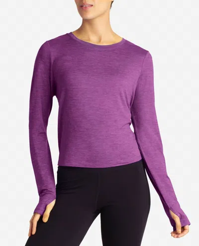 Danskin Cutout Cropped Long Sleeve Tee In Vivid Viola Heather In Purple