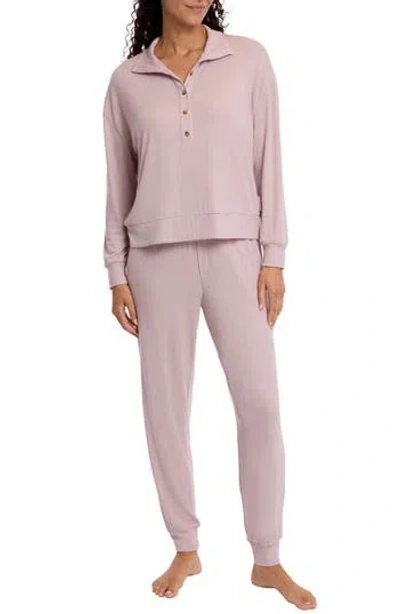 Danskin Double Sided Rib Long Sleeve Knit Pajamas In Lilac