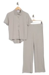 Danskin Double Sided Rib Short Sleeve Knit Pajamas In Limestone