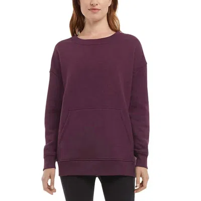 Danskin Front Kangaroo Pocket Oversized Crewneck Pullover In Italian Plum Heather In Multi