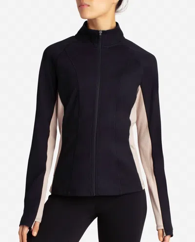 Danskin Full-zip Colorblocked Yoga Jacket In Black Salt And Atmosphere In Multi