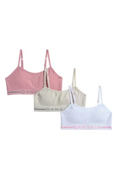Danskin Kids' Assorted 3-pack Rib Bralettes In Aura Mist/ Pink Brocade
