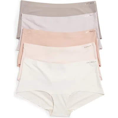 Danskin Laser Brushed 5-pack Boyshorts In Pink/sugar/ivory