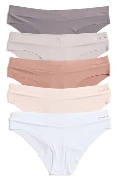 Danskin Lasercut 5-pack Tangas In Cloud Grey/shell/multi