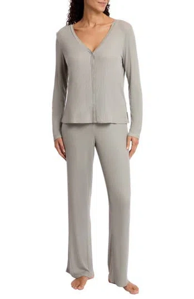 Danskin Long Sleeve Henley Knit Pajamas In Limestone