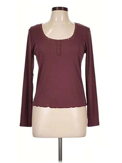 Pre-owned Danskin Long Sleeve Henley Shirt In Burgundy
