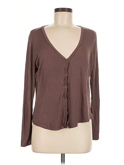 Pre-owned Danskin Long Sleeve Top Brown Plunge Neckline Tops