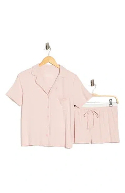 Danskin Notched Short Sleeve Top & Shorts Pajamas In Pink