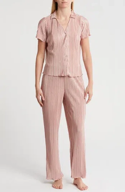 Danskin Plissè Satin Pajamas In Peach Tea