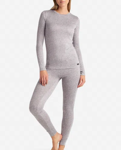 Danskin Ribbed Hacci Crew Neck Layering Set With Leggings In Sleet Heather