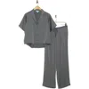 Danskin Satin Short Sleeve Shirt & Pants Pajamas In Sea Grass