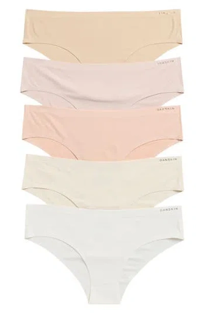 Danskin Set Of 5 Assorted Cheeky Hipsters In White