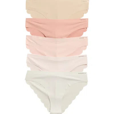 Danskin Set Of 5 Assorted Scallop Edge Tangas In White
