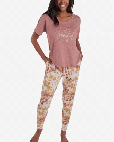 Danskin Short Sleeve Hacci Pajama Set With Jogger In Antique Rosewood