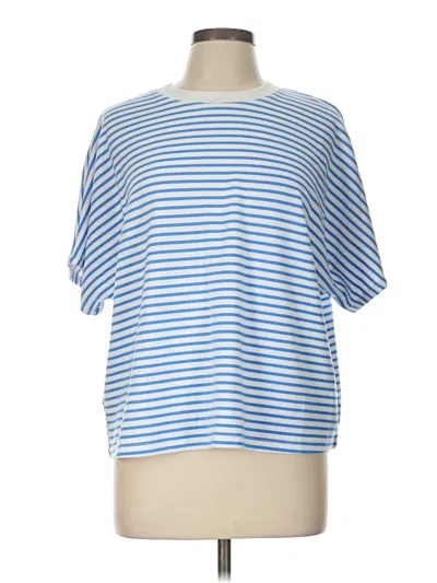 Pre-owned Danskin Short Sleeve Top Blue Stripes Pattern Boatneck Tops