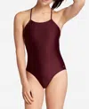 Danskin Strappy Halter Mesh Leotard One Piece In Fig In Red