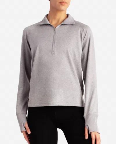 Danskin Supersoft Quarter Zip Pullover Sweatshirt In Silver Melange In Gray