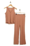 Danskin V-neck Henley Tank Pajamas In Brown