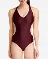 Danskin V-neck Racerback Mesh Leotard One Piece In Fig In Red