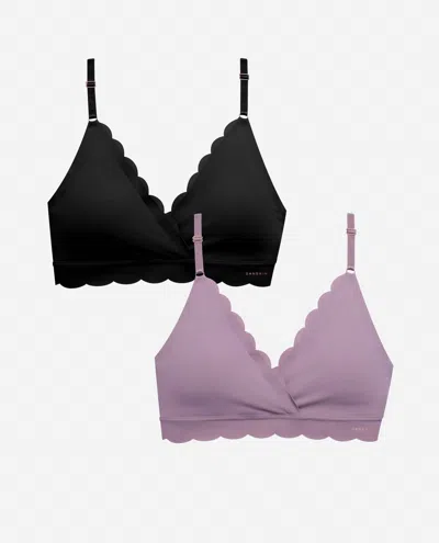 Danskin Women's 2-pack Laser Wire Free Bra With Scallop Edge In Faded Meadow And Black In Multi