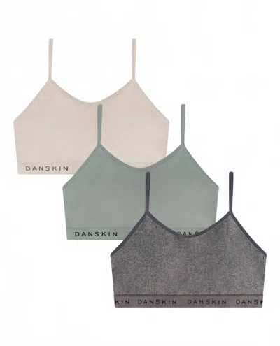 Danskin Women's 3-pack Seamless Bra With Logo In Fresh Pearl Multicolor