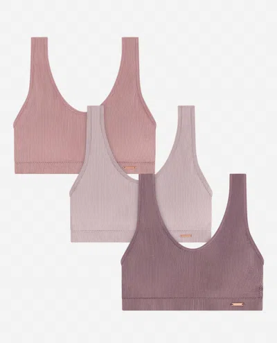 Danskin Women's 3-pack Seamless Deep V Bralette In Blush Stone Multicolor