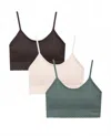 Danskin Women's 3-pack Seamless Ribbed Bralette With Scallop Edge In Serene Coastline Multicolor