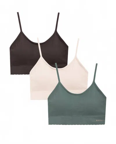 Danskin Women's 3-pack Seamless Ribbed Bralette With Scallop Edge In Serene Coastline Multicolor