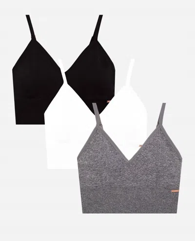 Danskin Women's 3-pack Seamless Sweetheart Bralette In Heather Grey Multicolor In Black