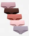 Danskin Women's 5-pack Bonded Scallop Hipster Underwear In Copper Glaze Multicolor In Multi