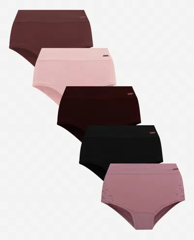 Danskin Women's 5-pack Crochet Seamless Hipster Underwear In Desert Multicolor