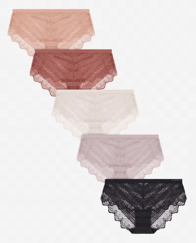 Danskin Women's 5-pack Lace Hipster Underwear In Clay Rose Multicolor