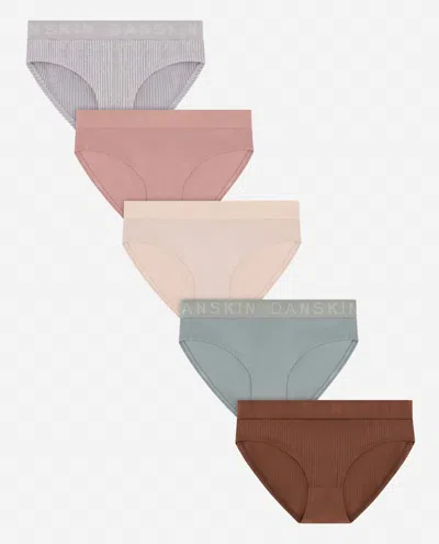 Danskin Women's 5-pack Ribbed Bikini Underwear In Coco Kiss Multicolor